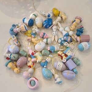 Colorful Easter Vintage Wood Ornaments Set